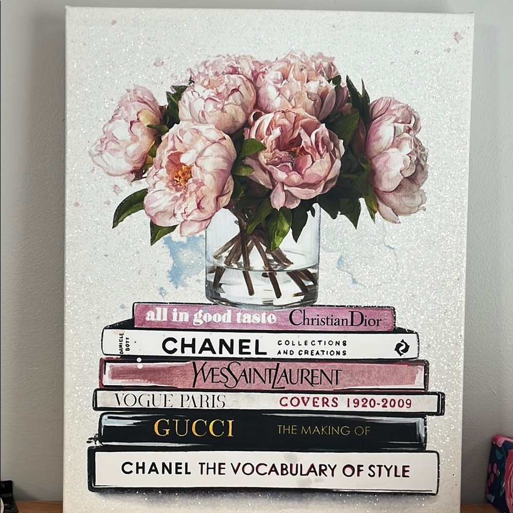 Designer Pink Floral Glittery Canvas Art